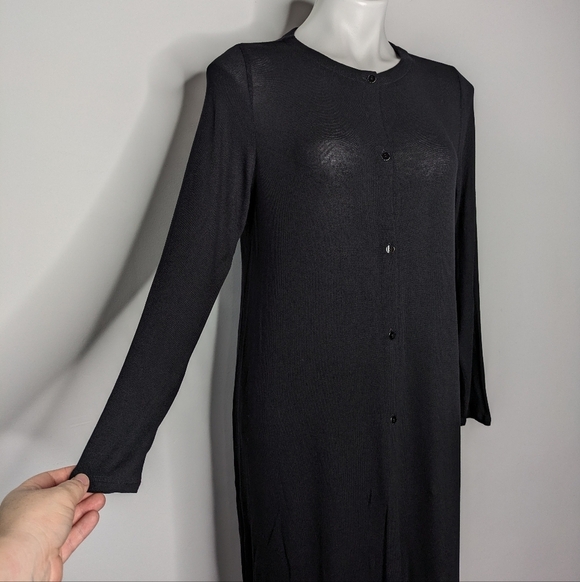 J Jill Wearever Collection Black Sheer Lightweight Long Button Up Cardigan MP - Picture 3 of 7
